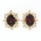 14k Yellow Gold 3.80 ctw Oval Garnet & Layered Round Diamond Halo Stud Earrings