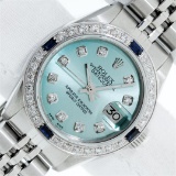 Rolex Ladies Stainless Steel Ice Blue Diamond 26MM Oyster Perpetaul Datejust Wit