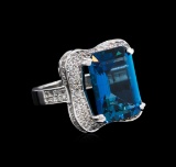 14KT White Gold 16.86 ctw Blue Topaz and Diamond Ring