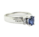 1.28 ctw Oval Brilliant Blue Sapphire And Diamond Ring - Platinum