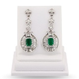 2.25 ctw Emerald and 2.55 ctw Diamond 14K White Gold Earrings