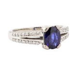1.61 ctw Blue Sapphire And Diamond Ring - 14KT White Gold