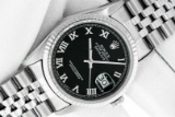 Rolex Datejust Mens 36 Original Black Roman White Gold Bezel Box Booklets Wallet