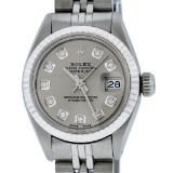 Rolex Ladies Stainless Steel Slate Grey Diamond 26MM Datejust Wristwatch