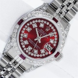 Rolex Ladies Stainless Steel 26MM Red Diamond Lugs 26MM Datejust Wristwatch With