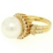 18K Yellow Gold  13.3mm South Sea Pearl Ring w/ Marquise & Round Diamonds