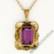 Victorian 8kt Gold Octagonal Bezel Set Amethyst Solitaire Pendant Necklace