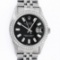 Rolex Mens Stainless Steel Black Baguette Diamond 36MM Datejust Wristwatch