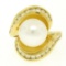 Large 18k Yellow Gold 10.6mm Round White Pearl Solitaire & Diamond Cocktail Ring