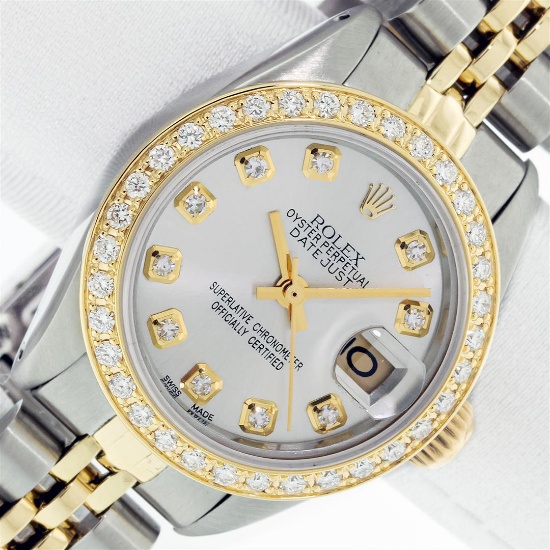 Ladies 26MM Datejust Silver Diamond Oyster Perpetual 2T and SS