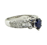 2.45 ctw Oval Mixed Blue Sapphire And Diamond Straight Line Ring - 18KT White Go