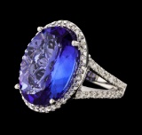 10.86 ctw Tanzanite and Diamond Ring - 14KT White Gold