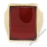 Vintage Men's Brushed 10k Yellow Gold Rectangular Carnelian Solitaire Ring