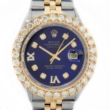 Rolex Mens 2 Tone Blue VS 4 ctw Beadset Diamond Datejust Wristwatch with Rolex B