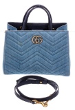 Gucci Light Blue Wash Matelasse Denim Small GG Satchel Bag