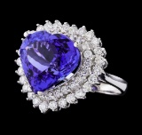 GIA Cert 12.12 ctw Tanzanite and Diamond Ring - 14KT White Gold