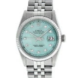 Rolex Mens Stainless Steel Ice Blue Diamond Oyster Perpetual 36MM Datejust Wrist