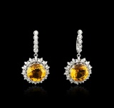 14KT White Gold 15.20 ctw Citrine and Diamond Earrings