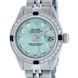 Rolex Ladies Stainless Steel Ice Blue Diamond & Sapphire Datejust Wristwatch