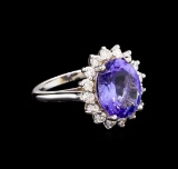 5.67 ctw Tanzanite and Diamond Ring - 14KT White Gold