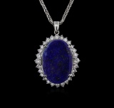 14KT White Gold 12.29 ctw Lapis Lazuli and Diamond Pendant With Chain