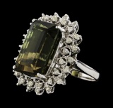 15.32 ctw Green Tourmaline and Diamond Ring - 14KT White Gold