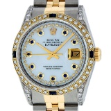 Rolex Mens 2 Tone Lugs MOP Diamond & Sapphire 36MM Oyster Perpetual Datejust