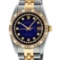 Rolex Mens 2 Tone Blue Vignette String Pyramid Diamond Datejust Wristwatch