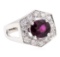 3.14 ctw Oval Mixed Rhodolite Garnet And Round Brilliant Cut Diamond Ring - 14KT