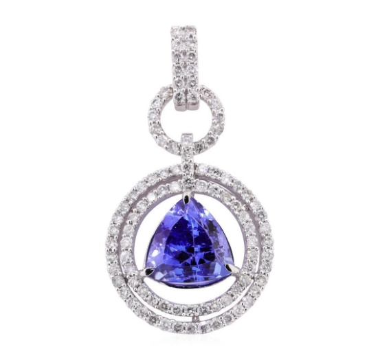 6.85 ctw Tanzanite and Diamond Pendant - 14KT White Gold