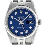 Rolex Mens Stainless Steel 36MM Blue Diamond Datejust Oyster Perpetual Wristwatc