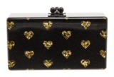 Edie Parker Black Gold Acrylic Heart Clutch