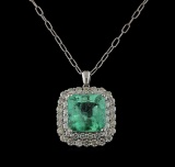 18.09 ctw Emerald and Diamond Pendant With Chain - 14KT White Gold