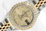 Rolex Datejust Ladies 26 Champagne VS Diamond 2 ctw Yellow Gold Bezel Box And Bo