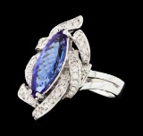 2.29 ctw Tanzanite and Diamond Ring - 14KT White Gold