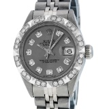 Rolex Ladies Stainless Steel Slate Grey Pyramid Diamond Datejust Wristwatch