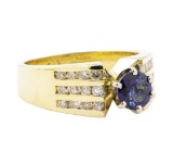 1.44 ctw Blue Sapphire And Diamond Ring - 14KT Yellow Gold