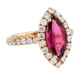 2.99 ctw Marquise Brilliant Rubellite And Round Brilliant Cut Diamond Ring - 14K