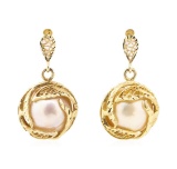 Mabe Pearl Dangle Earrings - 14KT Yellow Gold