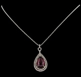 12.33 ctw Tourmaline and Diamond Pendant With Chain - 14KT White Gold