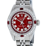 Rolex Ladies Stainless Steel Red Ruby & Diamond Datejust Wristwatch 26MM