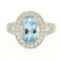 Modern 18K White Gold 3.07 ctw Oval Aquamarine Diamond Sylvie Split Shank Ring