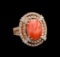 5.89 ctw Pink Coral and Diamond Ring - 14KT Rose Gold