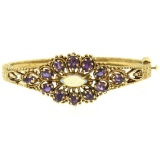 Vintage 14K Yellow Gold 3.75 ctw Amethyst & Opal Textured Open Bangle Bracelet