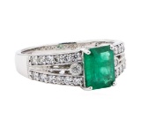 1.31 ctw Emerald and Diamond Ring - 14KT White Gold