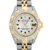 Rolex Ladies 26 Yellow Gold And Stainless Steel MOP Sapphire Lugs Oyster Perpetu