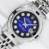 Rolex Ladies Stainless Steel Blue Vignette Diamond & Sapphire Datejust Wristwatc