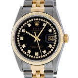 Rolex Mens 2 Tone Black VS Diamond 36MM Oyster Perpetual Datejust Wristwatch
