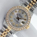 Rolex Ladies 2 Tone Silver Diamond Datejust Wristwatch With Rolex Box