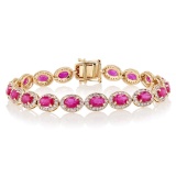 9.19 ctw Ruby and 1.64 ctw Diamond 14K Yellow Gold Bracelet